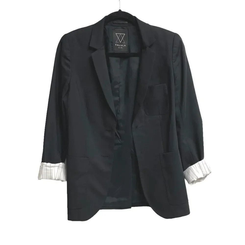 ARITZIA Talula Wool Boyfriend Blazer Jacket Roll Sleeves Black 2